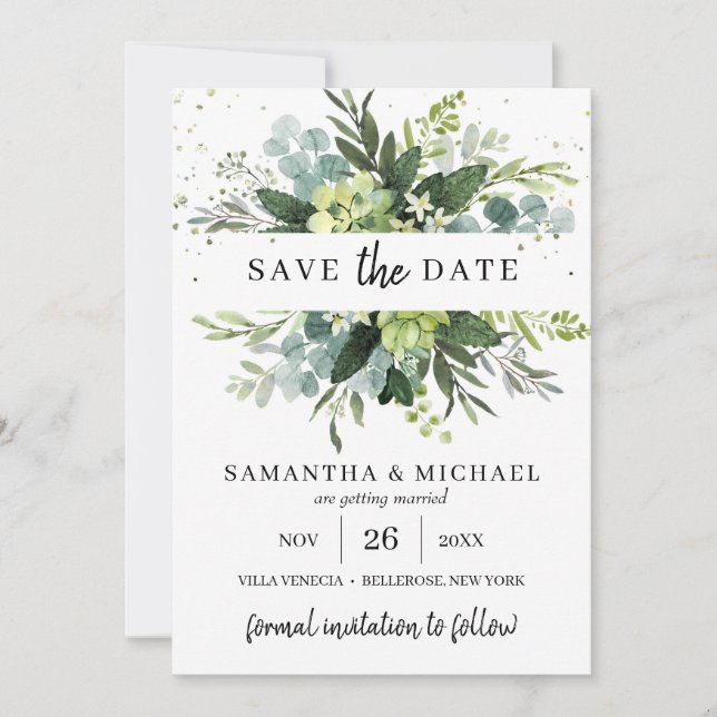 Save The Date Mariage feuille succulent moderne enregistrer la c (Devant)