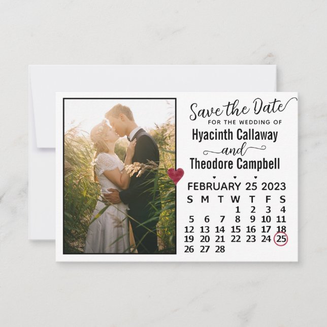 Save The Date Mariage Février 2023 Calendrier Photo personnalisé (Devant)