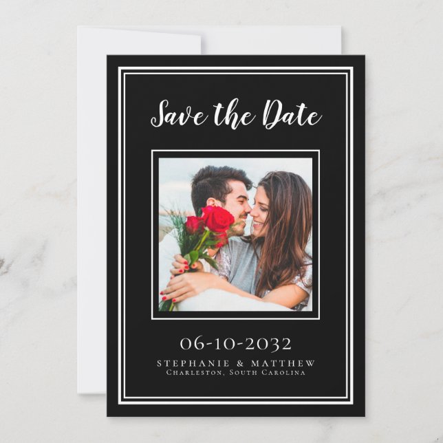 Save The Date Mariage Fiançailles Couple Photo moderne noir blan (Devant)