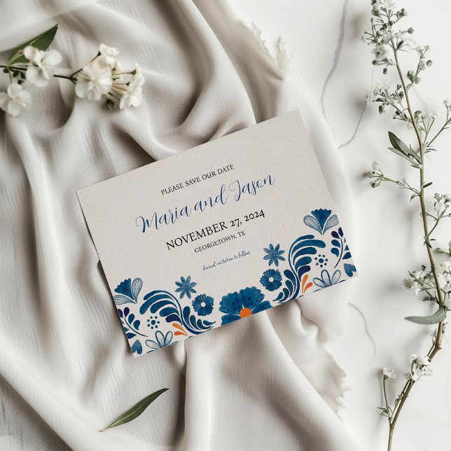 Save The Date Mariage Fiesta mexicain bleu orange floral élégant (Mexican Blue Orange Floral Elegant Fiesta Wedding Save The Date)