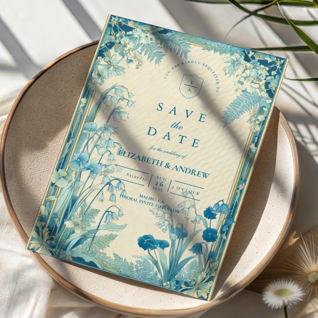 Save The Date Mariage Fleur Bleue de Jardin Antique (Créateur téléchargé)