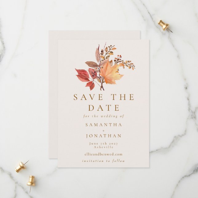 Save The Date Mariage Fleur Bohème Moderne Rustique d'Automne (Devant/Arrière en situation)