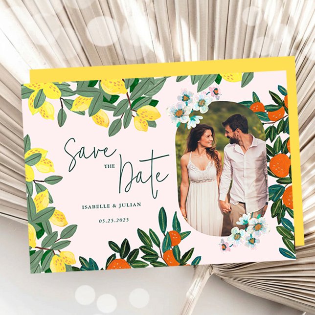 Save The Date Mariage Fleur Citron Méditerranéen - Enregistrer l (Mediterranean Citrus Floral Wedding Save the Date)