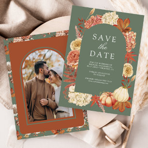 Save The Date Mariage Fleur de Citrouille en Terre Cuite Vert Sa