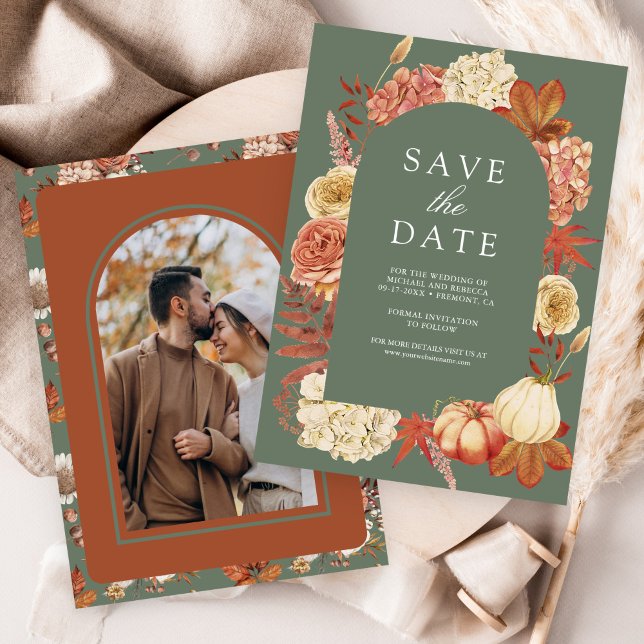 Save The Date Mariage Fleur de Citrouille en Terre Cuite Vert Sa (Créateur téléchargé)