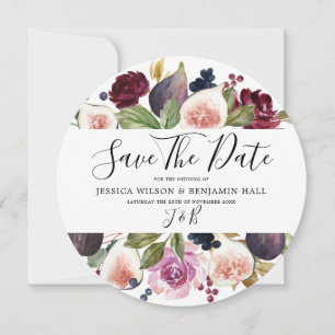 Save The Date Mariage Fleur de Figuier Floral Bourgogne Aquarell