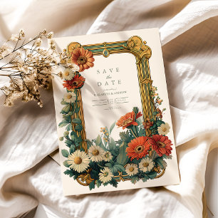 Save The Date Mariage Fleur de Gérbera Art Nouveau Cadre Floral 