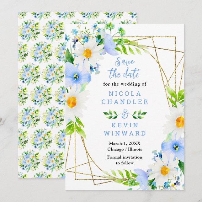 Save The Date Mariage Fleur de Neige et Pâquerettes (Devant / Derrière)