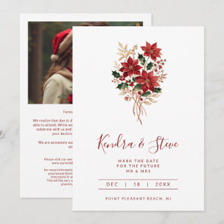 Save The Date Mariage Fleur de Noël Poinsettia Photo Noël TLW26