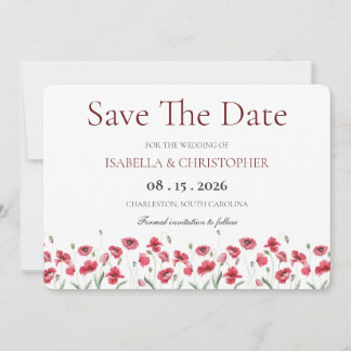 Save The Date Mariage Fleur de Pavot & Lavande à l'Aquarelle Enr