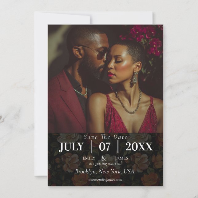 Save The Date Mariage Fleur de Rose Sauvage Élégante (Devant)