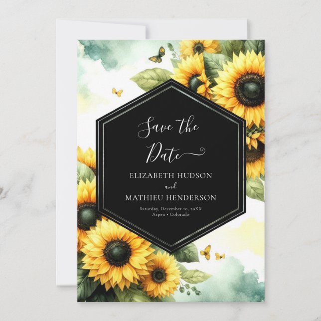 Save The Date Mariage Fleur de Tournesol Magique (Devant)