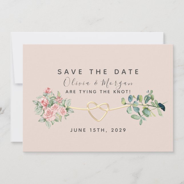 Save The Date Mariage Fleur d'Eucalyptus Rose Poussiéreuse (Devant)