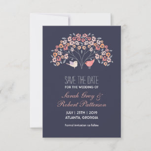 Save The Date Mariage Fleur Inséparables Bleu Marine Enregistrer