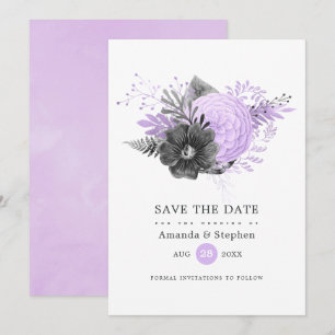 Save The Date Mariage Fleur Lilac et Charbon