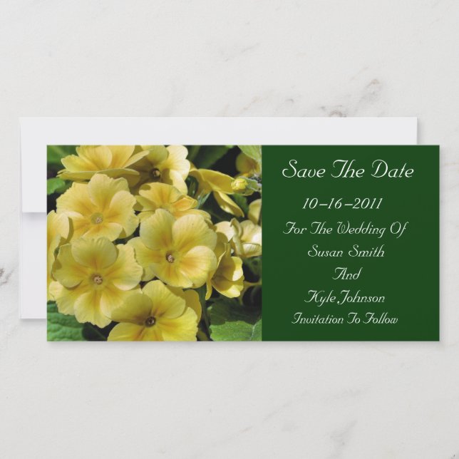 Save The Date Mariage Fleur Primrose Jaune Enregistrer La Date (Devant)
