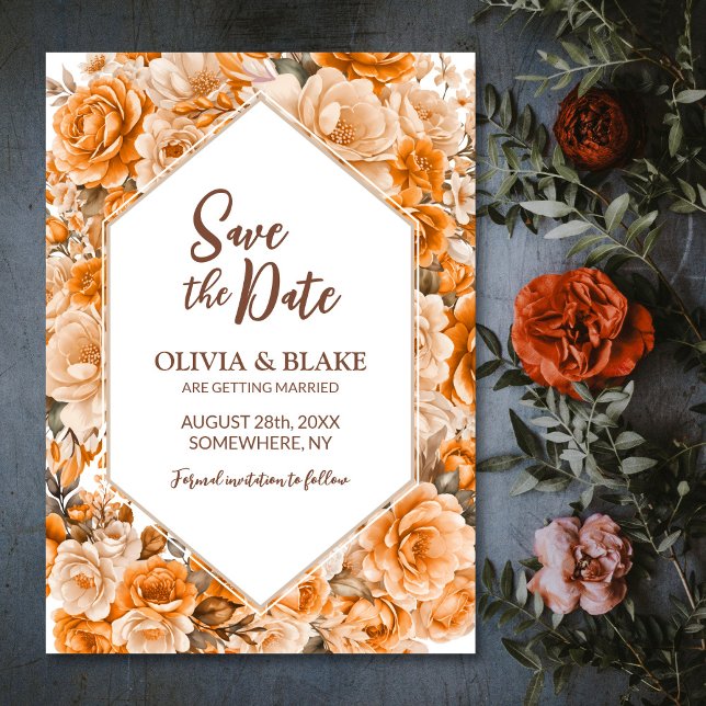 Save The Date Mariage Fleur Rose Orange (Créateur téléchargé)