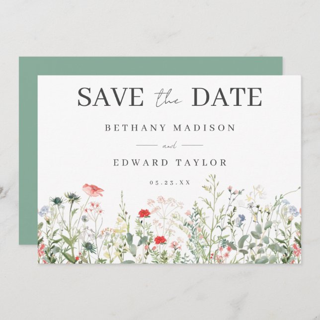 Save The Date Mariage fleur sauvage (Devant / Derrière)