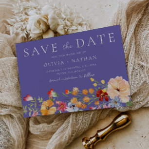 Save The Date Mariage Fleur Sauvage Aquarelle Colorée Violette A