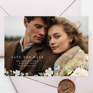 Save The Date Mariage Fleur Sauvage Bohème Simple Élégant