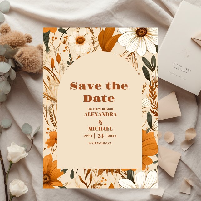 Save The Date Mariage Fleur sauvage d'aquarelle orange brûlé (Créateur téléchargé)