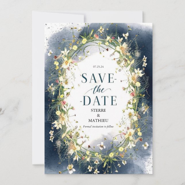 Save The Date Mariage Fleur sauvage de script nature (Devant)