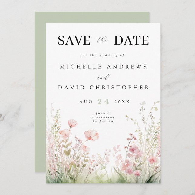 Save The Date Mariage Fleur sauvage Delicate (Devant / Derrière)