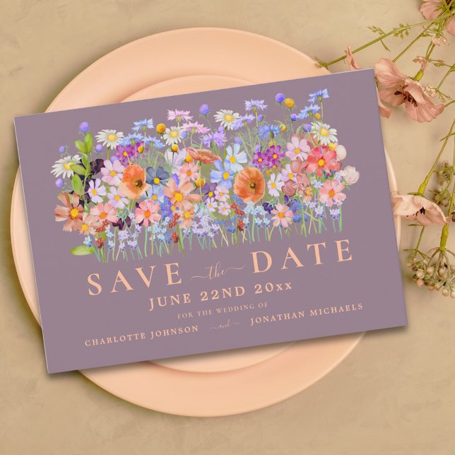Save The Date Mariage Fleur sauvage moderne (Colorful wildflower wedding save the date invitation )
