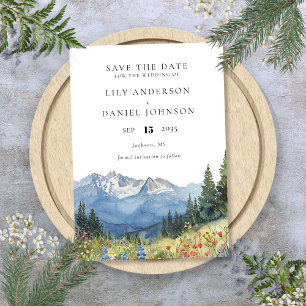 Save The Date Mariage Fleur sauvage moderne Watercolor Mountain