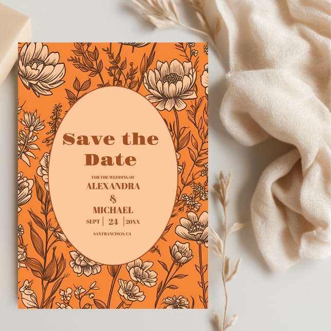 Save The Date Mariage Fleur sauvage orange brûlé (Créateur téléchargé)