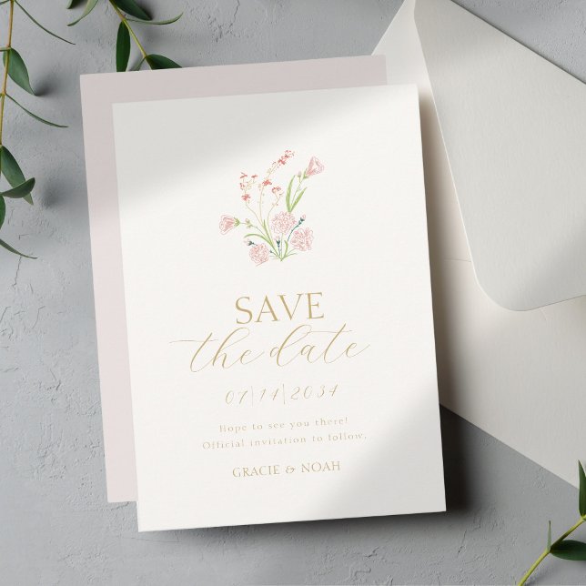 Save The Date Mariage Fleur sauvage rose et ivoire (Créateur téléchargé)