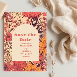 Save The Date Mariage Fleur sauvage rose jaune orange