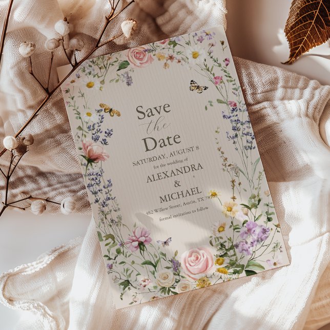 Save The Date Mariage fleur sauvage Rustic Pays (Créateur téléchargé)