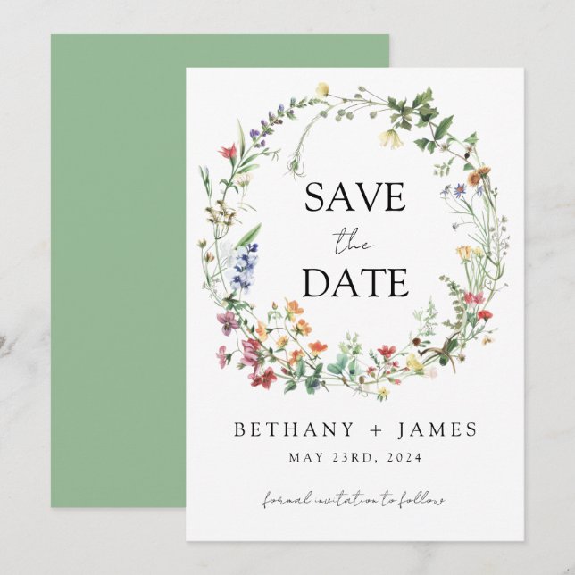Save The Date Mariage Fleur sauvage rustique (Devant / Derrière)