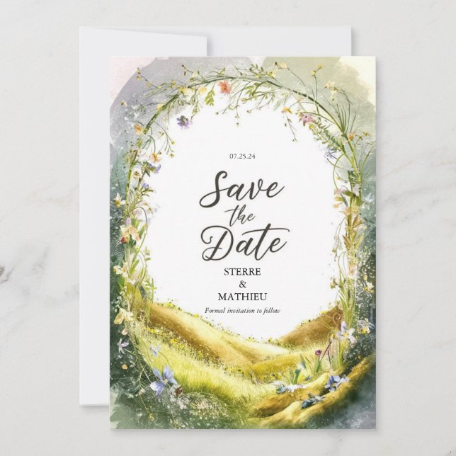 Save The Date Mariage Fleur sauvage rustique joyeux (Devant)