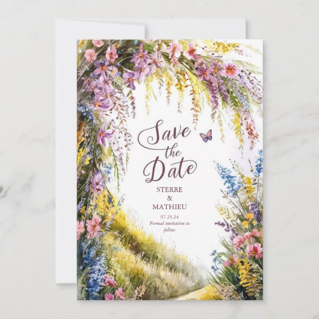 Save The Date Mariage Fleur sauvage rustique moderne (Devant)