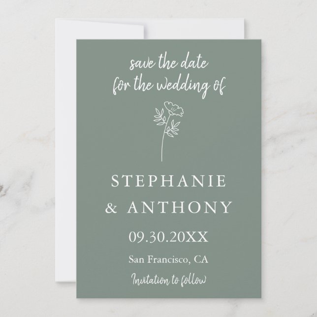 Save The Date Mariage Fleur sauvage Sage Green (Devant)