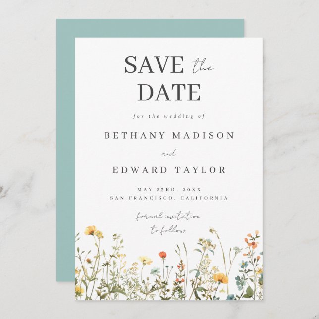 Save The Date Mariage Fleur sauvage Simple Enregistrer La Date (Devant / Derrière)
