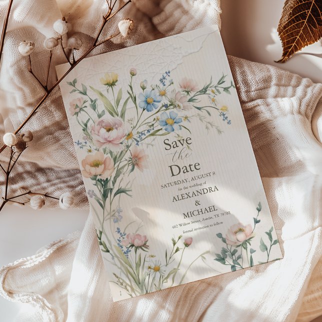 Save The Date Mariage Fleur sauvage Whimsical Pastel (Créateur téléchargé)