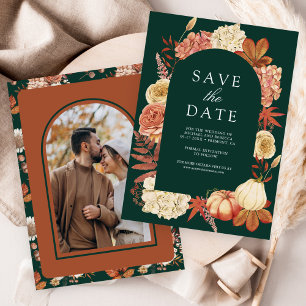 Save The Date Mariage Fleur Terracotta Citrouille Émeraude Vert