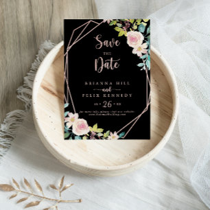 Save The Date Mariage fleuri de printemps or Rose géométrique