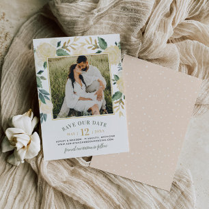 Save The Date Mariage Fleurie de Verdure Photo Or Vert