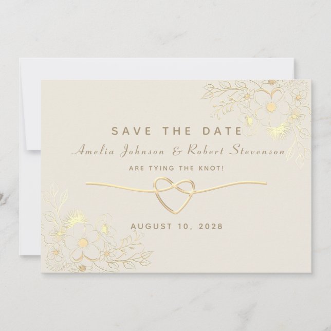 Save The Date Mariage Fleurie Dorée Économisez La Date (Devant)