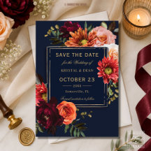 Mariage Fleurie Marine Orange Bourgogne Sombre et