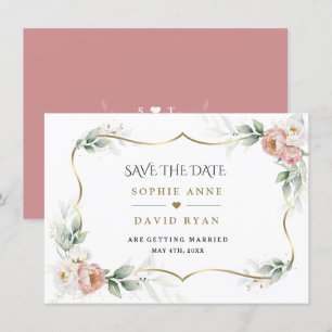 Save The Date Mariage Fleurie Rose Poussiéreuse Blanche et Végét