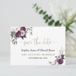 Save The Date Mariage Fleurie Rose Violet Aquarelle