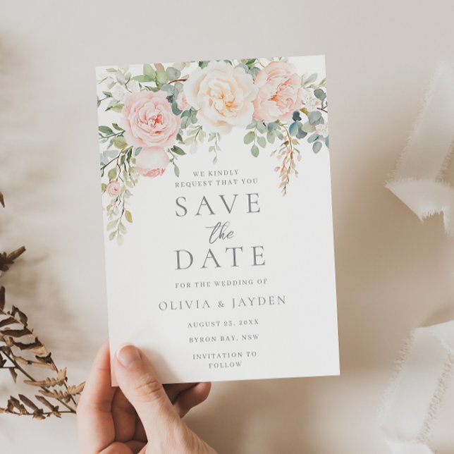 Save The Date Mariage Fleuris Rose Pâle & Sage Belle (Créateur téléchargé)
