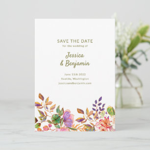 Save The Date Mariage Fleurs Aquarelle Colorées Minimalistes