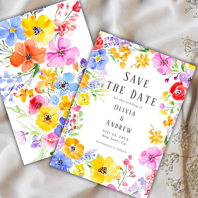 Save The Date Mariage Fleurs Aquarelles Vibrantes de Printemps (Créateur téléchargé)