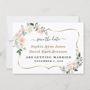 Save The Date Mariage Fleurs Blanches Rougeur Calligraphie